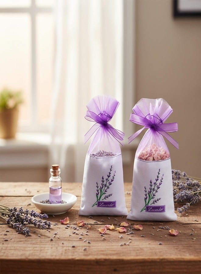 أكياس معطرة فارغة برائحة الخزامى، عبوة من 25 كيسًا، شرائط شاش بنفسجية، أكياس هدايا من شاش الأورجانزا، أكياس للخزامى والتوابل (بنفسجي فاتح) - Image 5